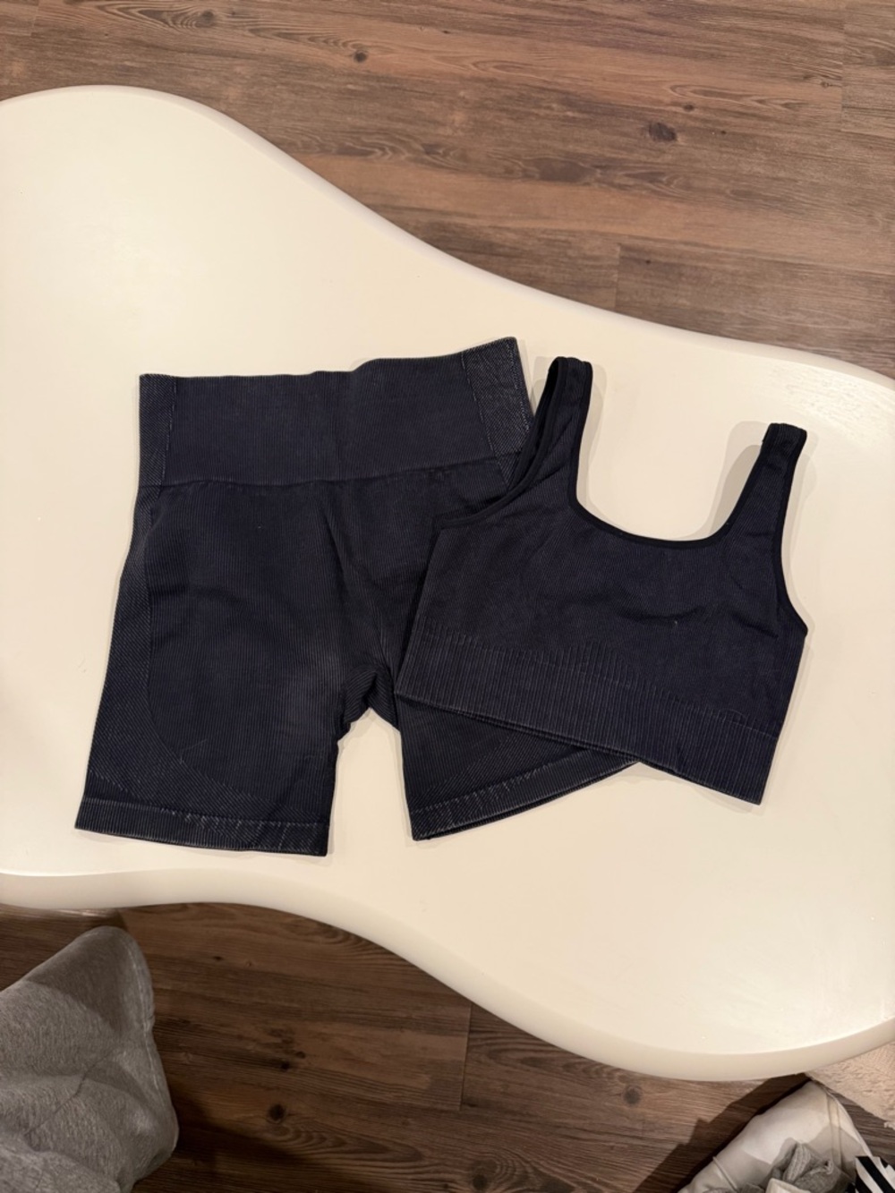 JoyLab Black Seamless Ribbed Sports Bra and Bike Shorts Set